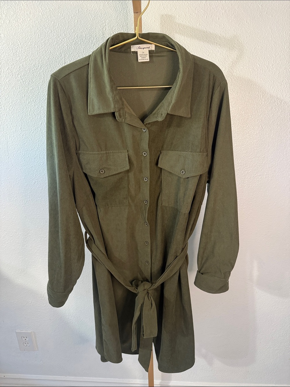 PASSPORT- Olive Utility Shirt Jacket with Waist Tie- 2X